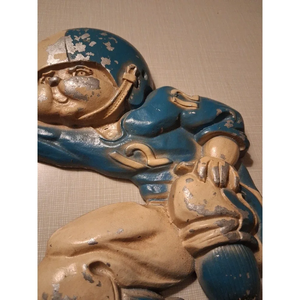 Vintage 1976 HCM Cast Aluminum Football Player Wall Plaques Pair USA